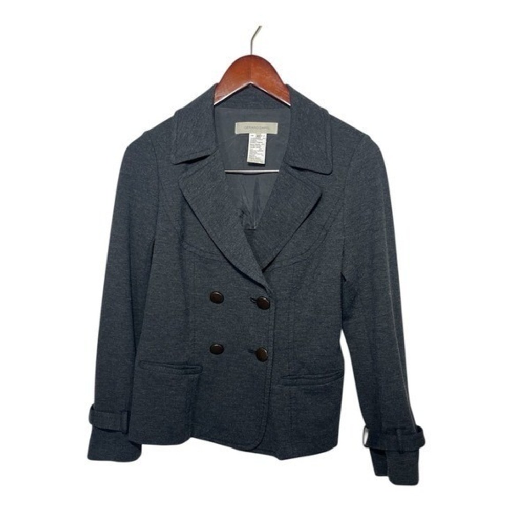 Gerard Darel Blazer Women 40 Grey Double Breasted Knit Stretch Jacket - Picture 2 of 12
